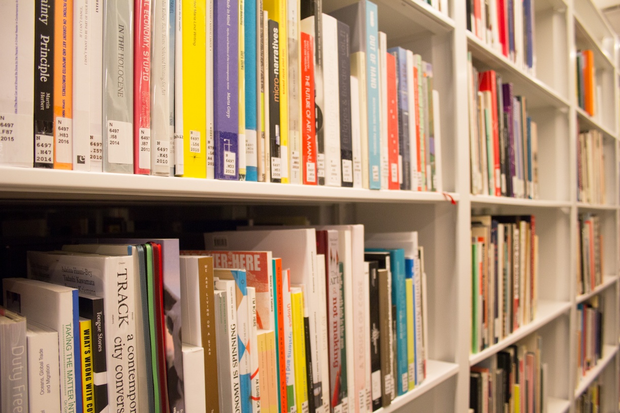 CCS Bard Library - close-up of long rows of books on shelves